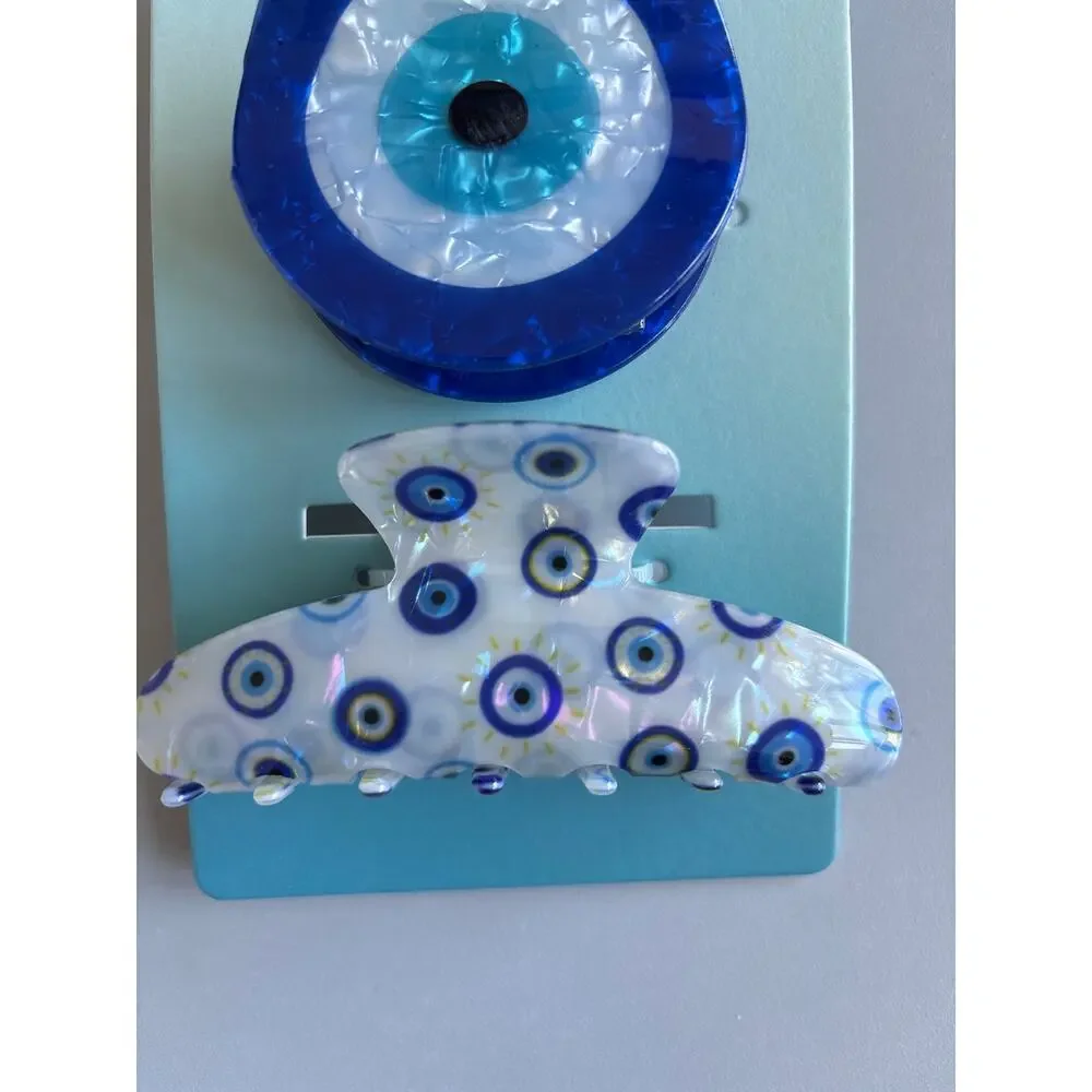 Piper K Evil Eye Pearl Embellished Hair Clips 2-Piece Set